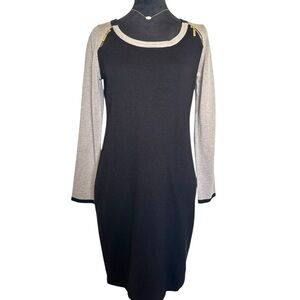 Ivanka Trump Woman’s Small Knit Sweater Midi Black & tan Dress With Gold Zippers